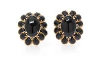 A Pair of 14 Karat Yellow Gold, Onyx and Diamond Cluster Earrings, 13.20 dwts.
