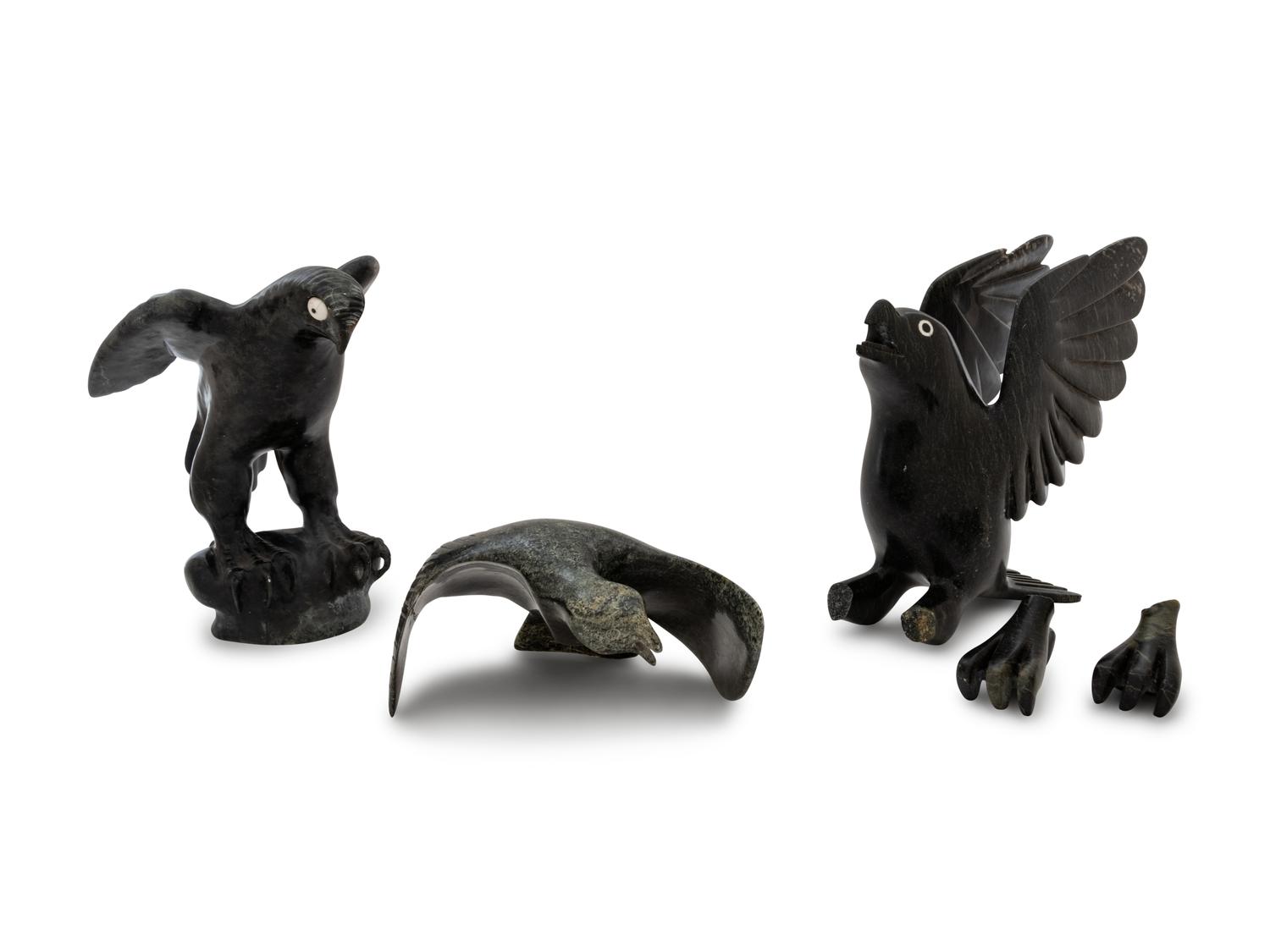 Three Inuit Carved Stone Figures of Birds