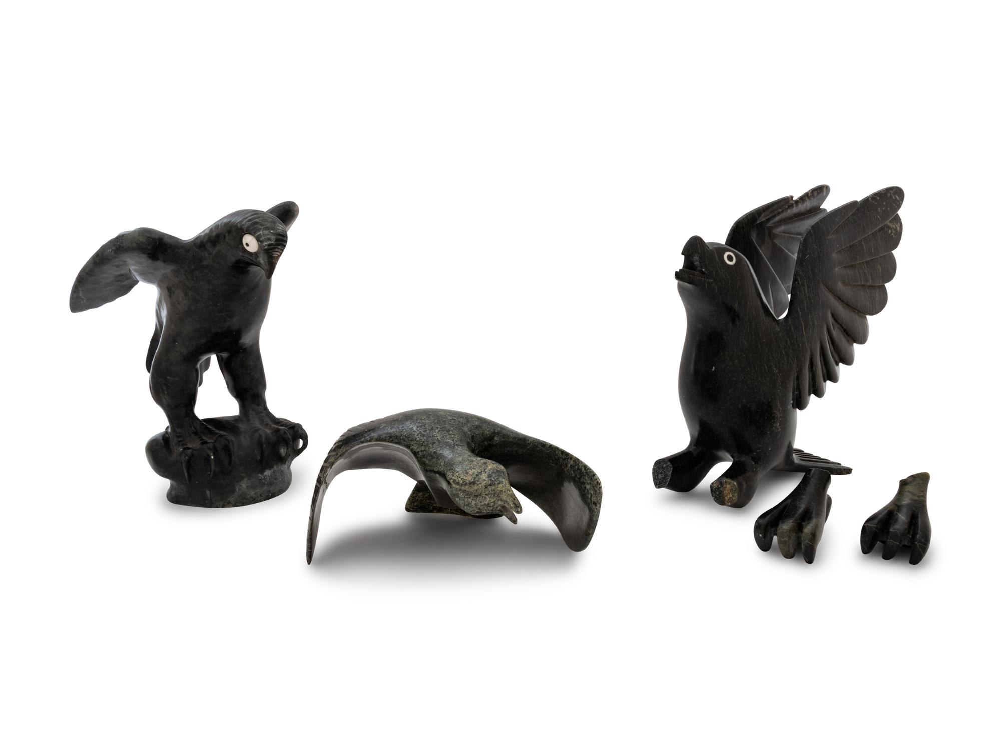 Three Inuit Carved Stone Figures of Birds