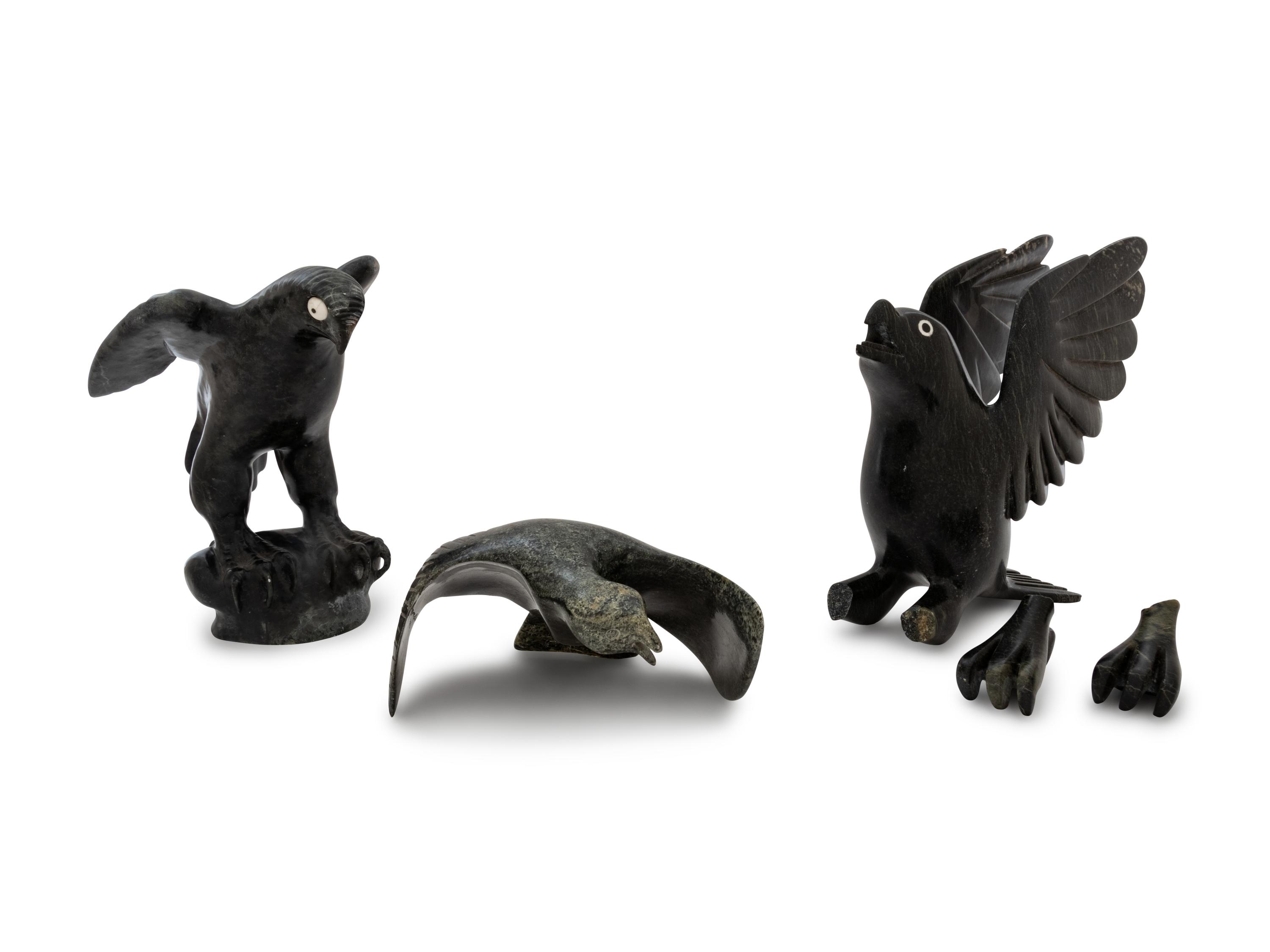 Three Inuit Carved Stone Figures of Birds