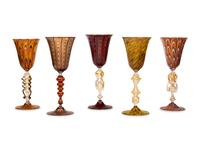 A Group of Five Murano Glass Wine Stems