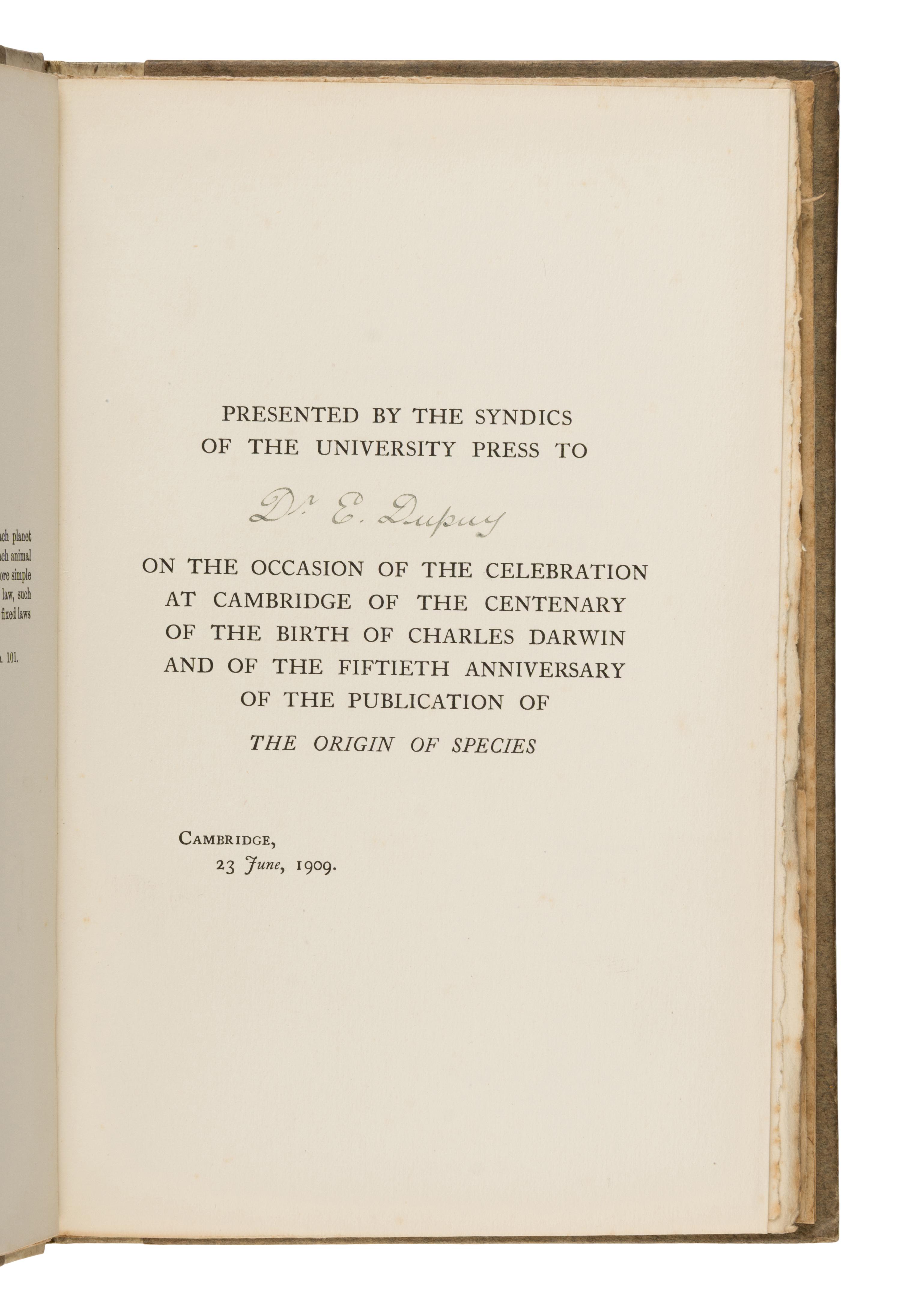 Darwin, Francis (1848-1925), editor. The Foundations of the Origin of Species, A Sketch Written in 1842 . Cambridge: Printed at the University Press, 1909.