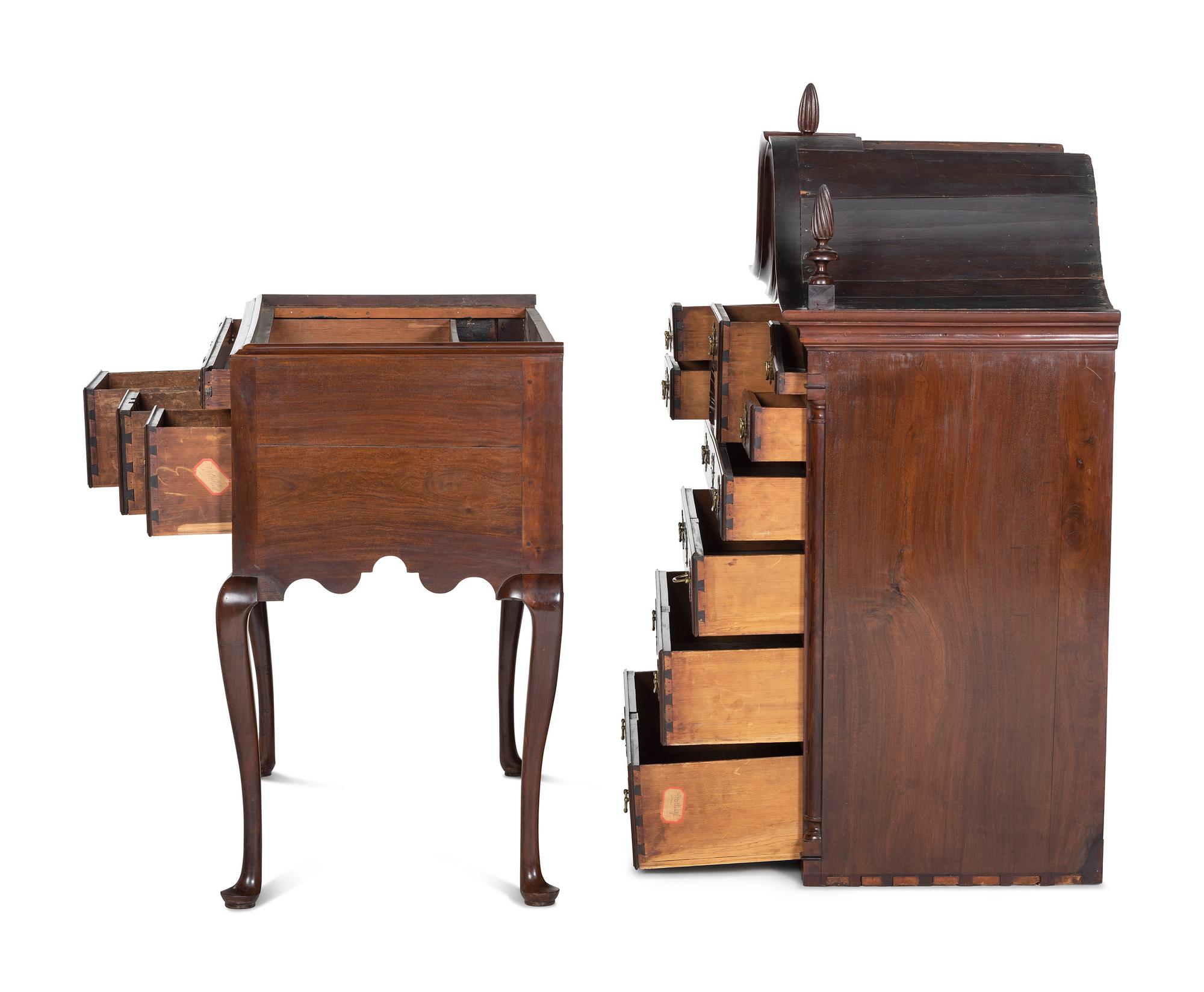 A Queen Anne Carved Mahogany Bonnet-Top High Chest of Drawers