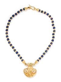 MARAMENOS & PATERAS, YELLOW GOLD, DIAMOND AND LAPIS LAZULI NECKLACE