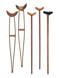 [MILITARIA - MEDICAL]. Medical tools and aids, incl. pair of Civil War-period crutches and brace.