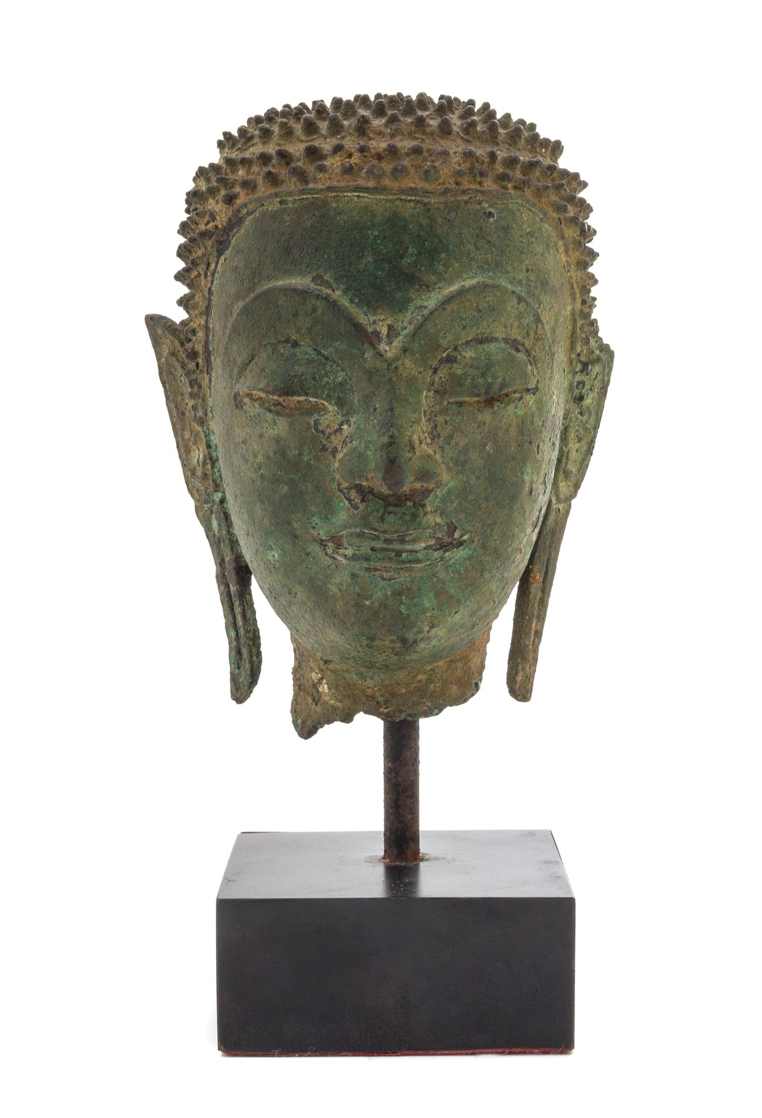 A Thai Bronze Head of Buddha Height 4 3/8 inches. — AYUTTHAYA PERIOD, 16TH/17TH CENTURY