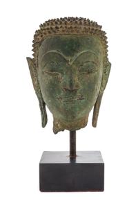A Thai Bronze Head of Buddha Height 4 3/8 inches. — AYUTTHAYA PERIOD, 16TH/17TH CENTURY
