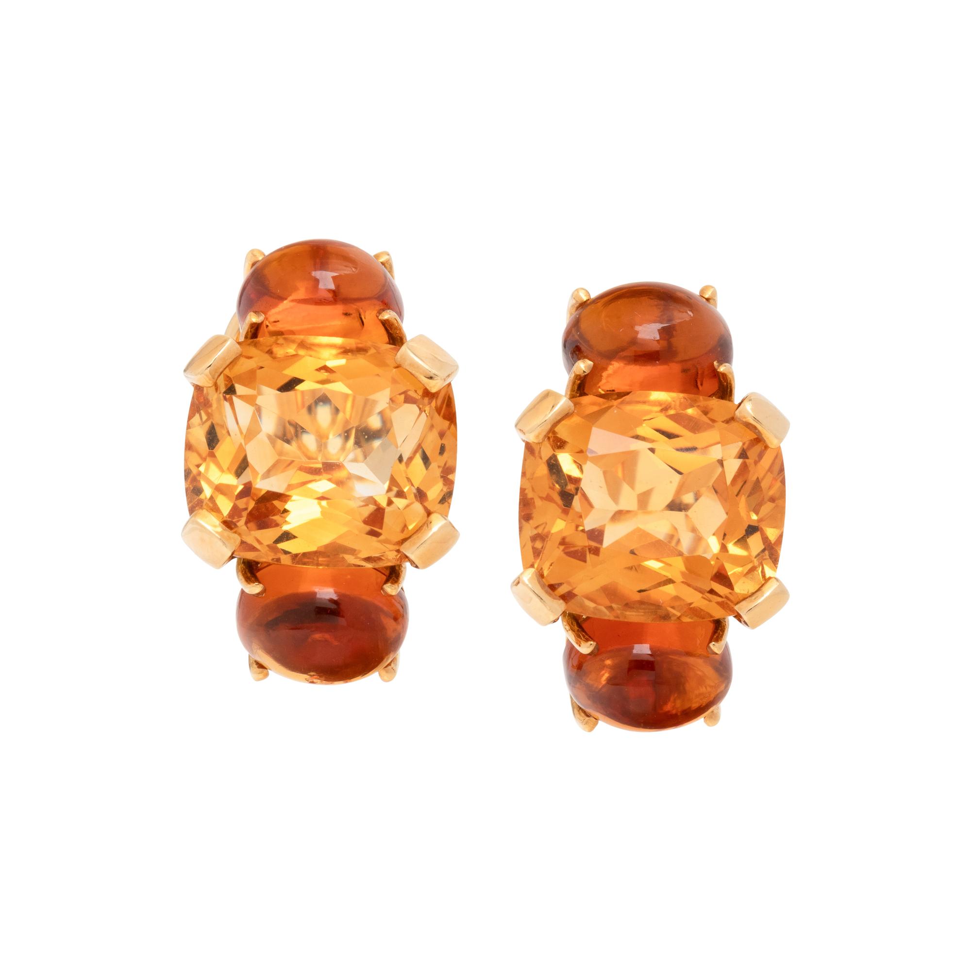SEAMAN SCHEPPS, YELLOW GOLD AND CITRINE EARCLIPS