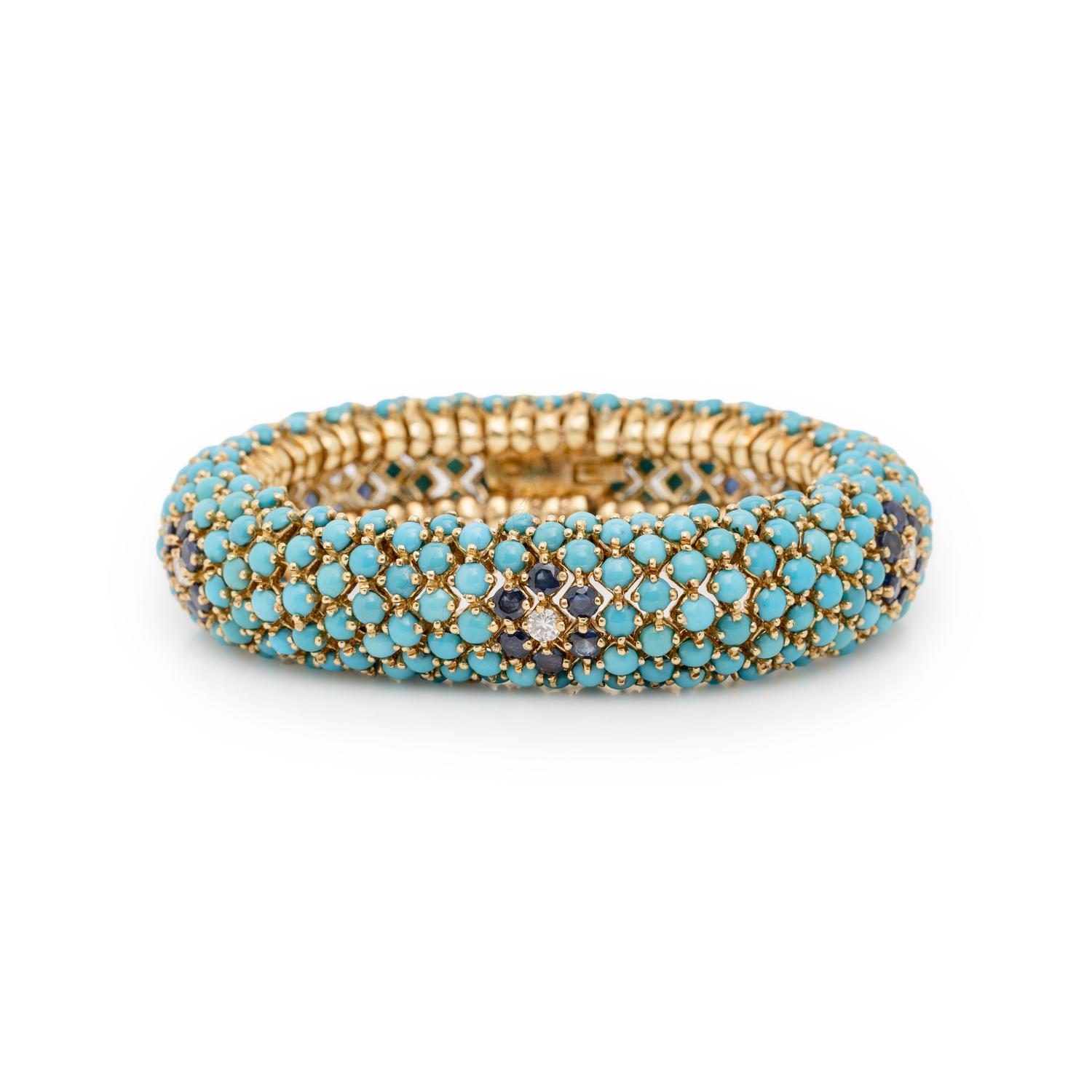 HAMMERMAN BROTHERS, YELLOW GOLD, TURQUOISE, SAPPHIRE AND DIAMOND BRACELET