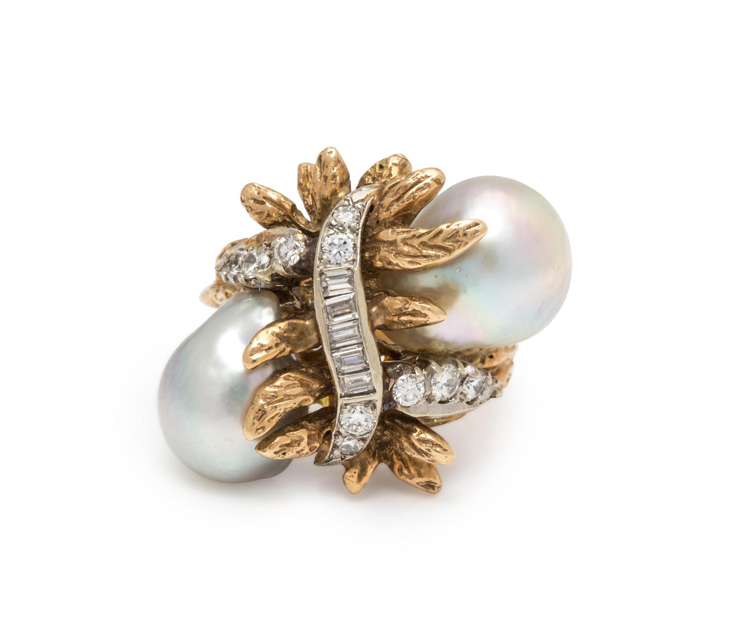 CULTURED BAROQUE PEARL AND DIAMOND RING