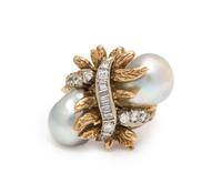 CULTURED BAROQUE PEARL AND DIAMOND RING