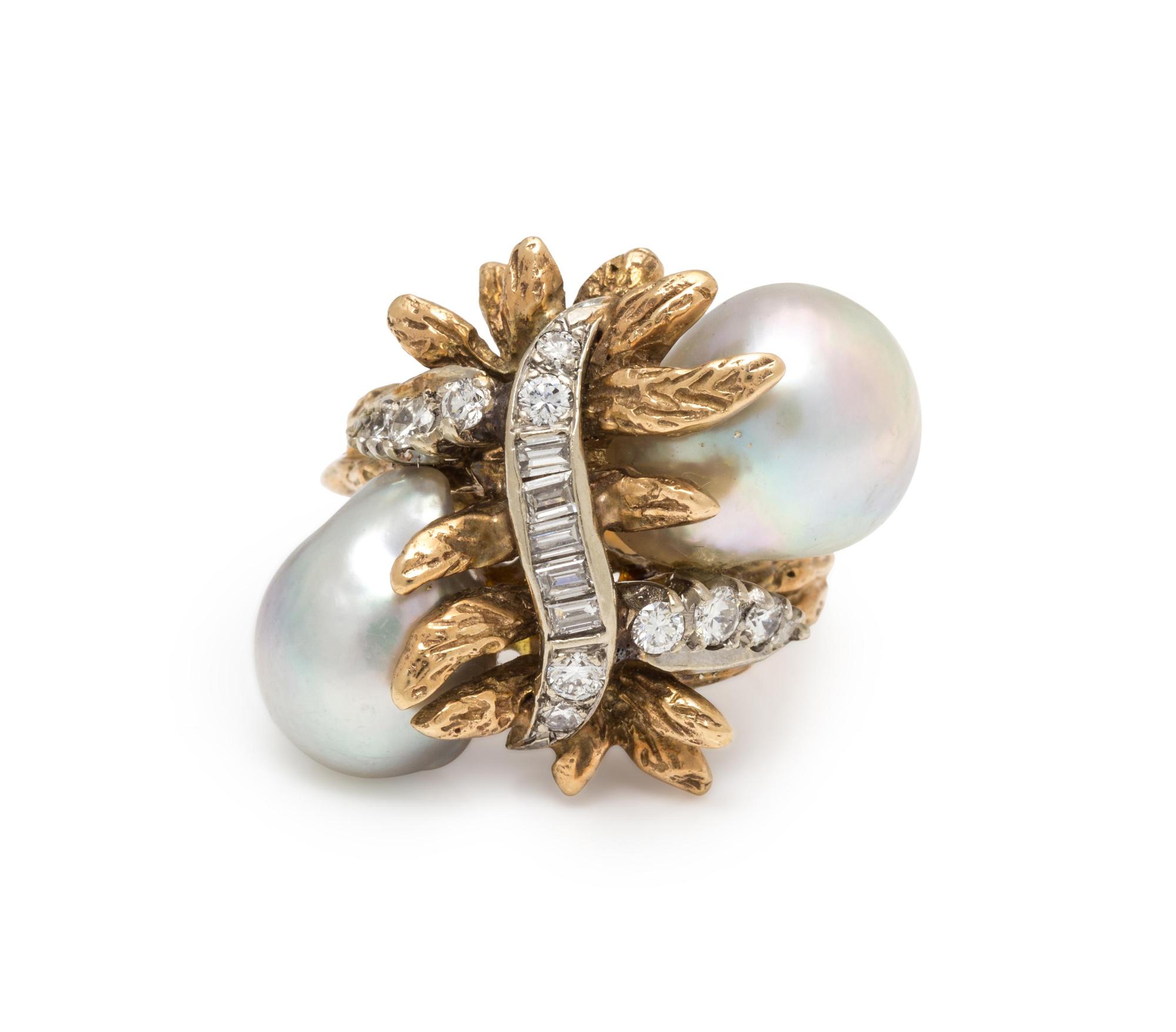 CULTURED BAROQUE PEARL AND DIAMOND RING