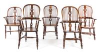 An Assembled Set of Five Elm and Yew Windsor Chairs Height 42 inches. — 19TH CENTURY