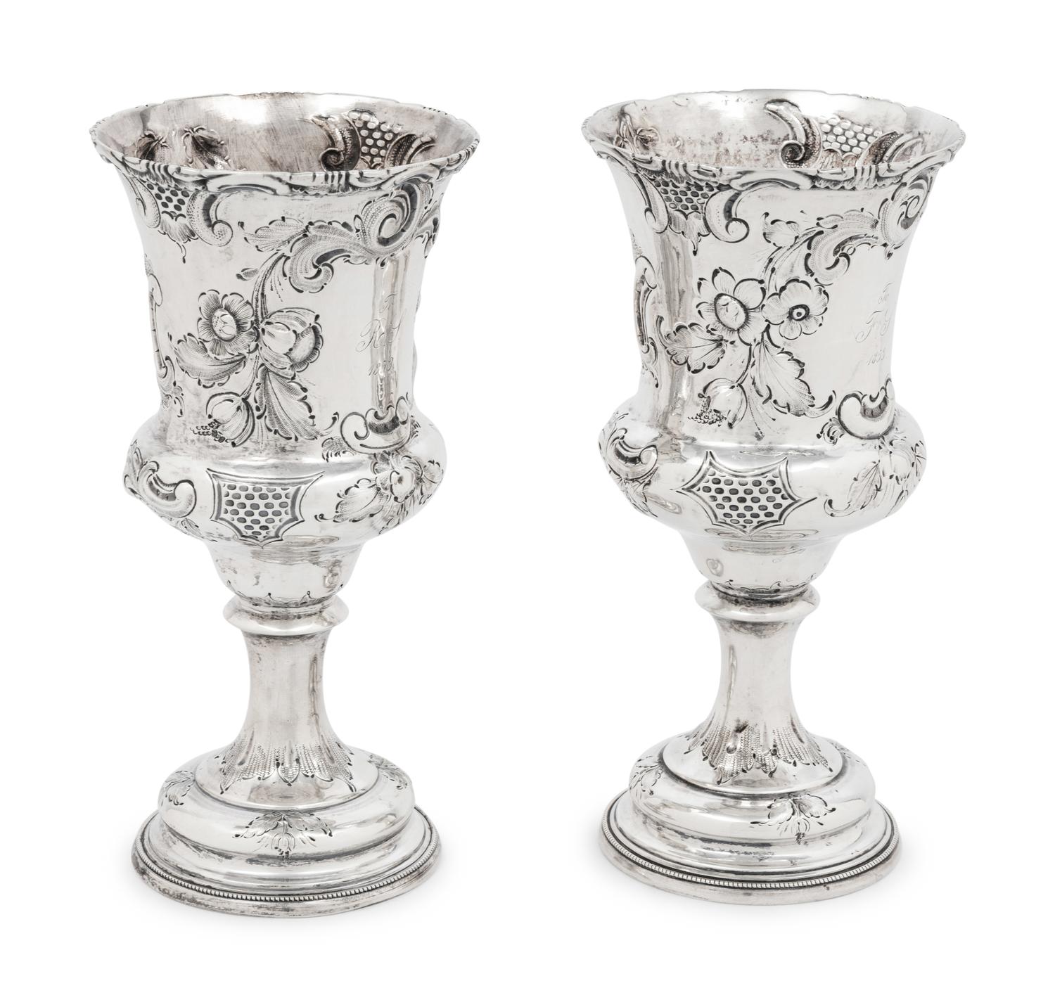 Two American Silver Repoussé Goblets