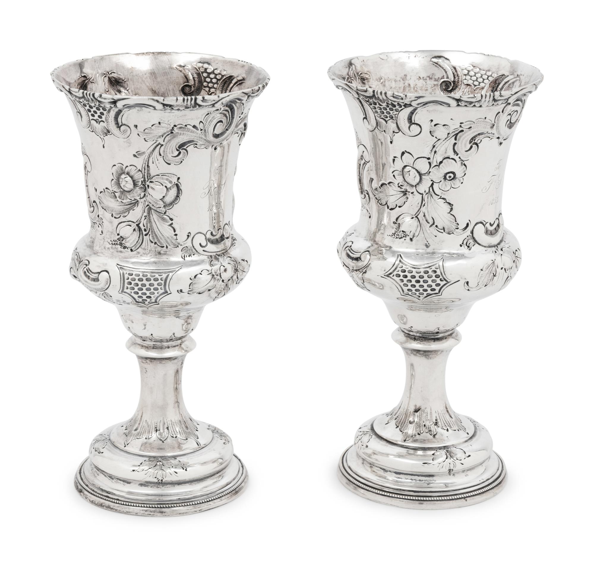 Two American Silver Repoussé Goblets