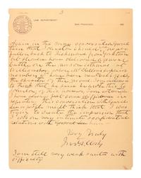 MOSBY, JOHN S. (1833-1916). ALS to General Fitzhugh Lee. San Francisco, CA, 17 December 1895. Revealing insights from conversations with General Robert E. Lee and the doctor who attended Stonewall Jackson at First Manassas.