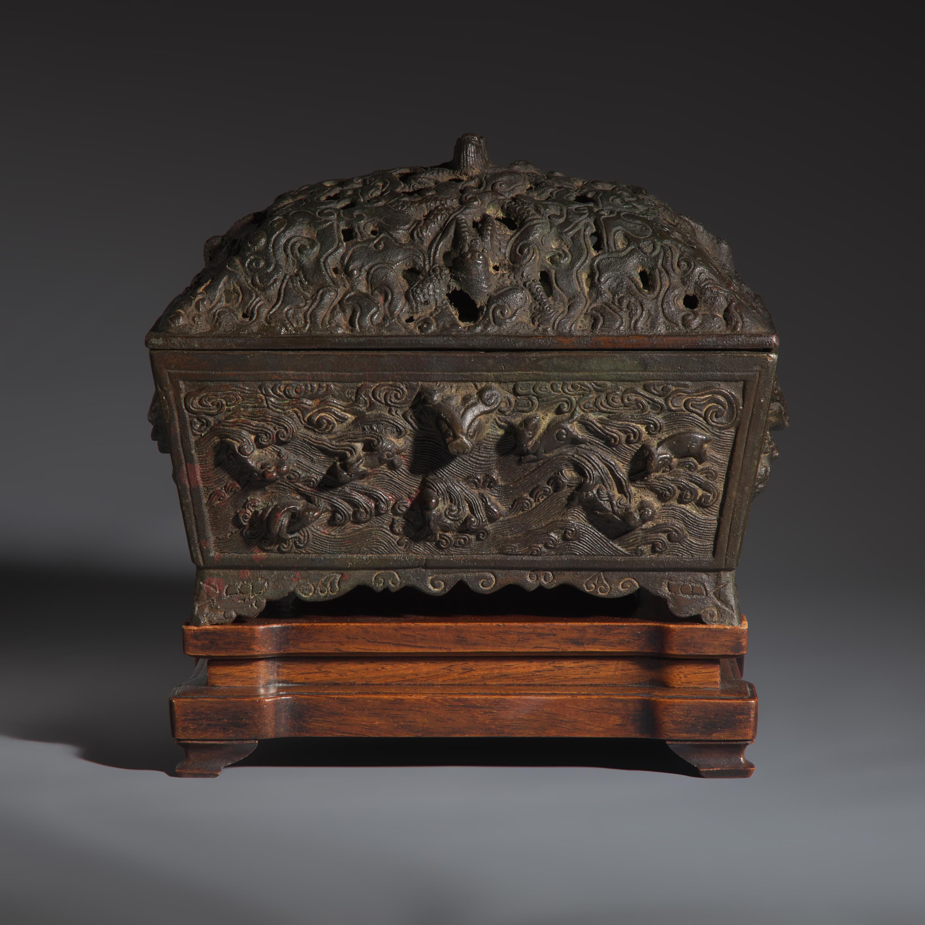 A Chinese Patinated Bronze Incense Burner, Qing Dynasty — 清 仿古四方銅爐