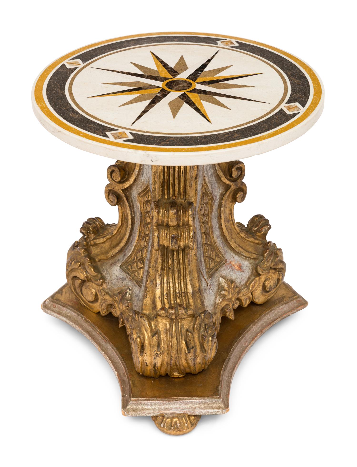 A Baroque Style Gilt and Silvered Side Table with Pietra Dura Top