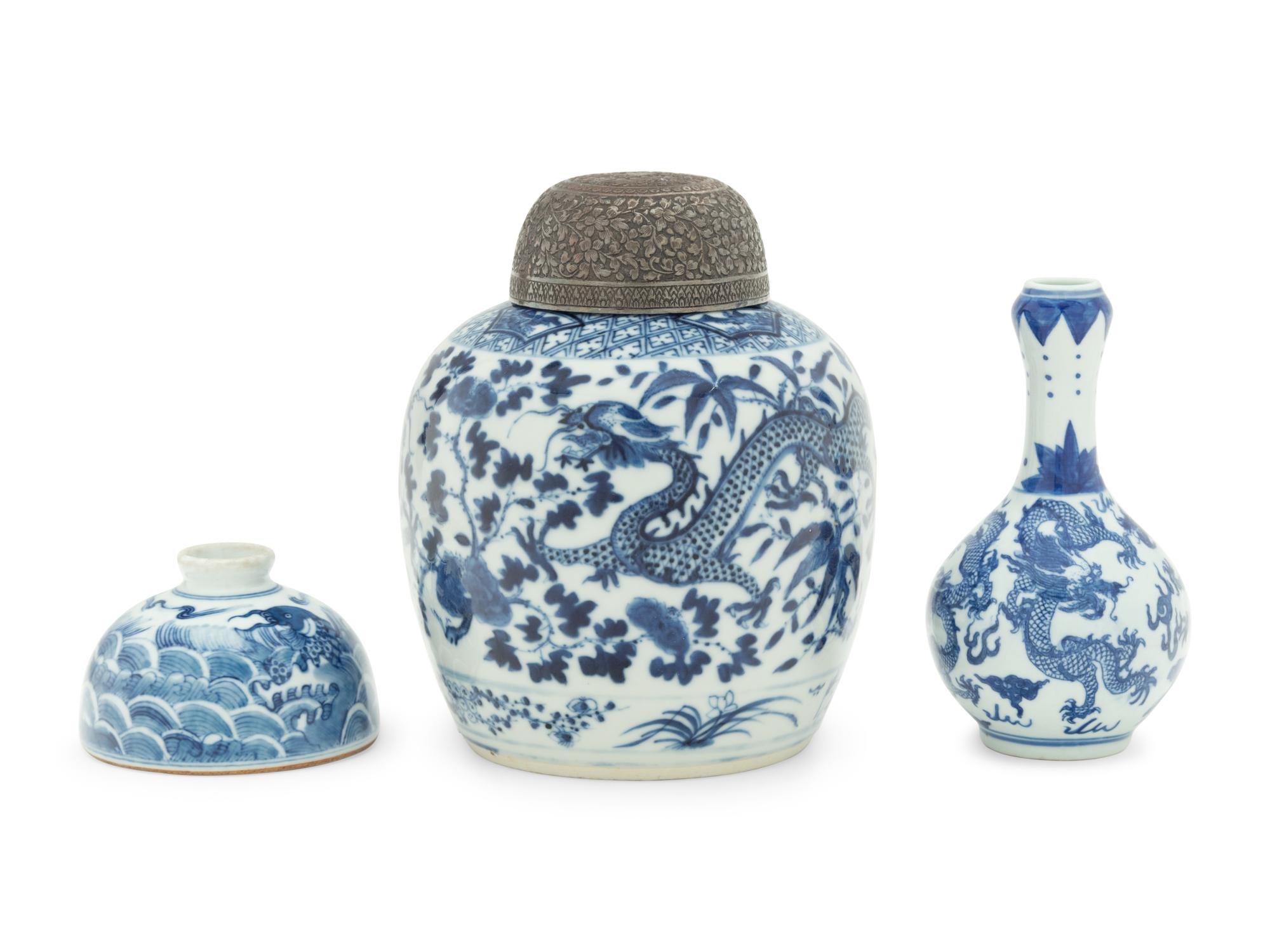 Three Chinese Blue and White Porcelain Wares