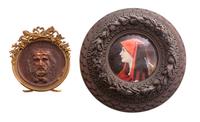 A French Enameled Plaque Diameter of first overall 6 3/4 inches.