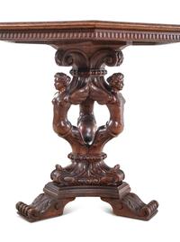 An Italian Renaissance Revival Carved Walnut Figural Table