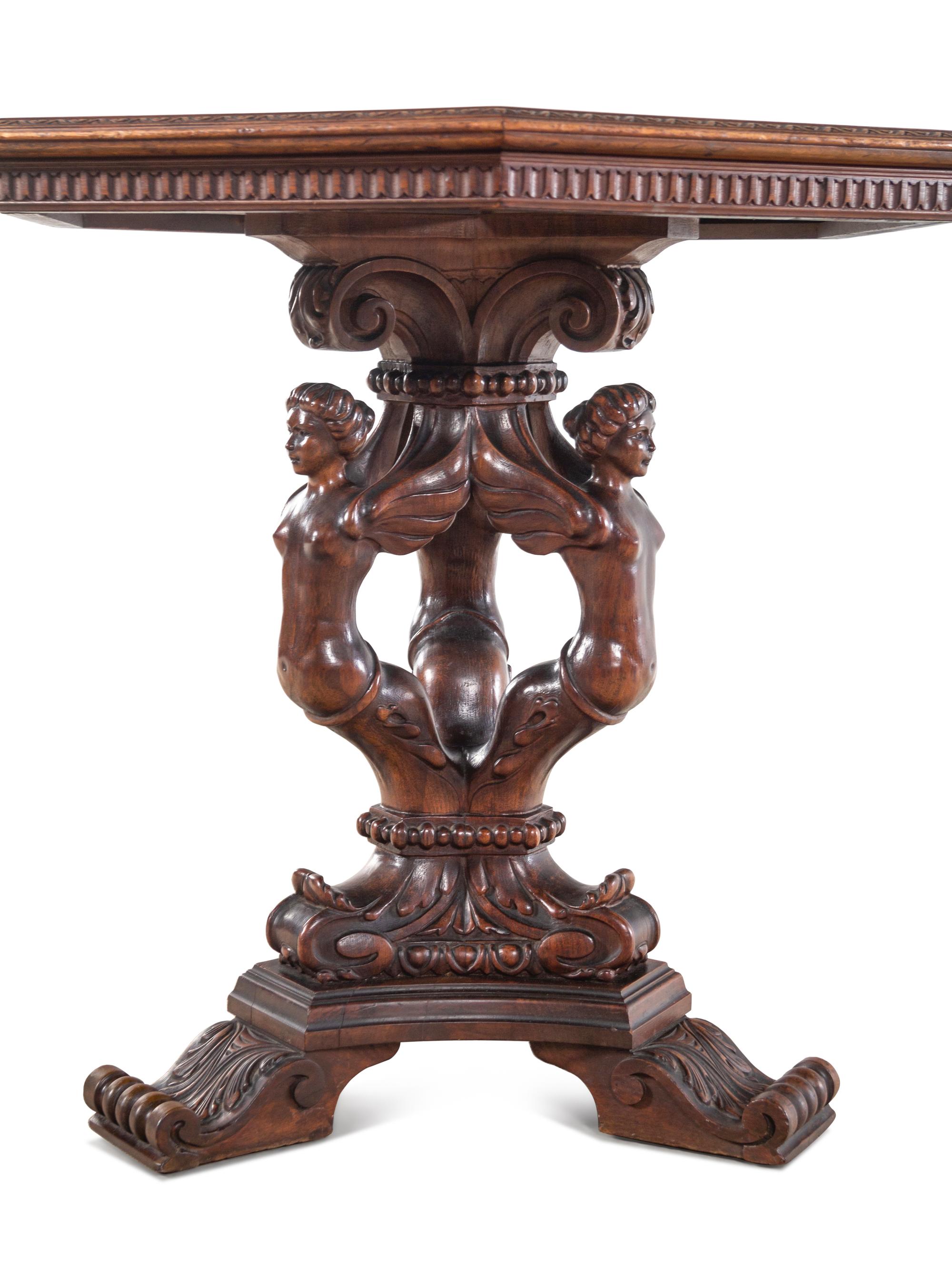 An Italian Renaissance Revival Carved Walnut Figural Table