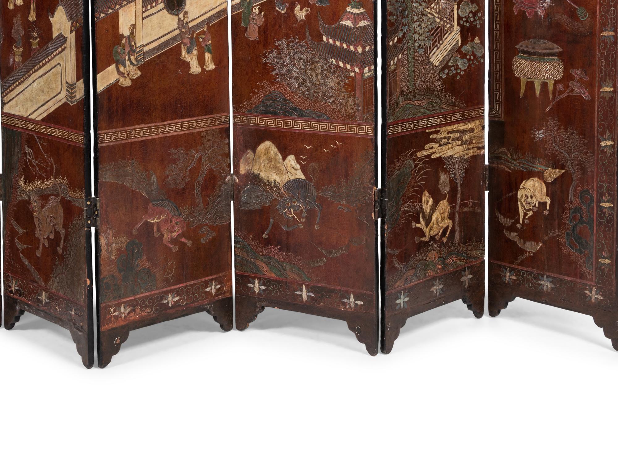 A Chinese Export Lacquer Eight-Panel Floor Screen