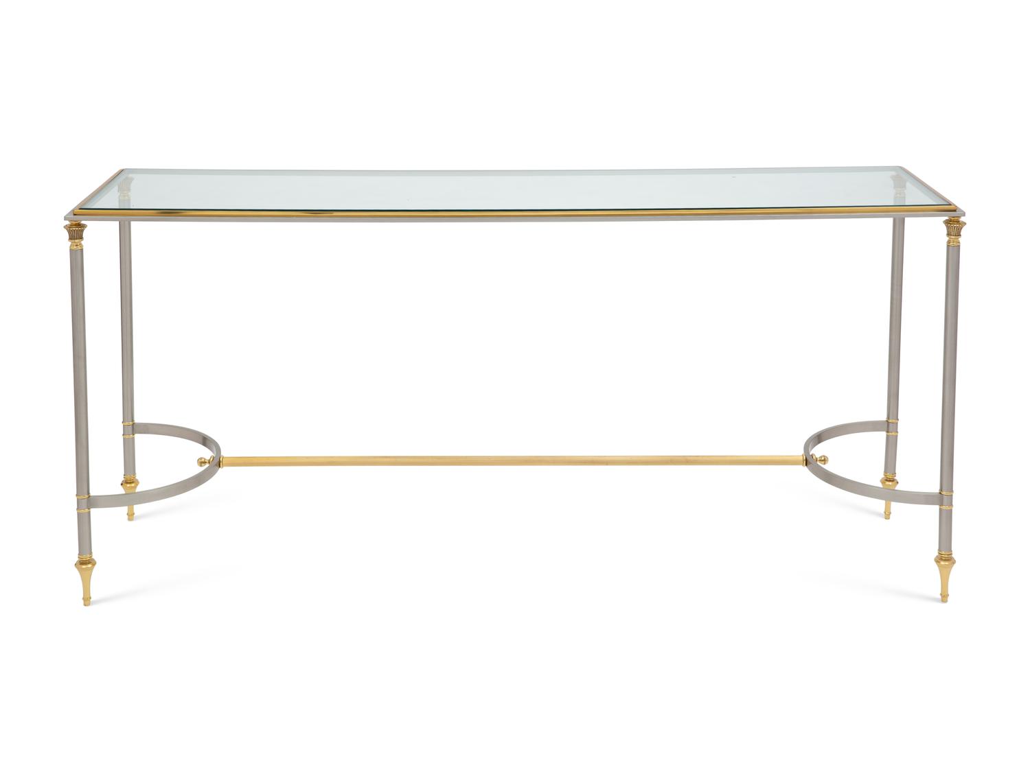 A Brass, Steel, and Glass-Top Console Table