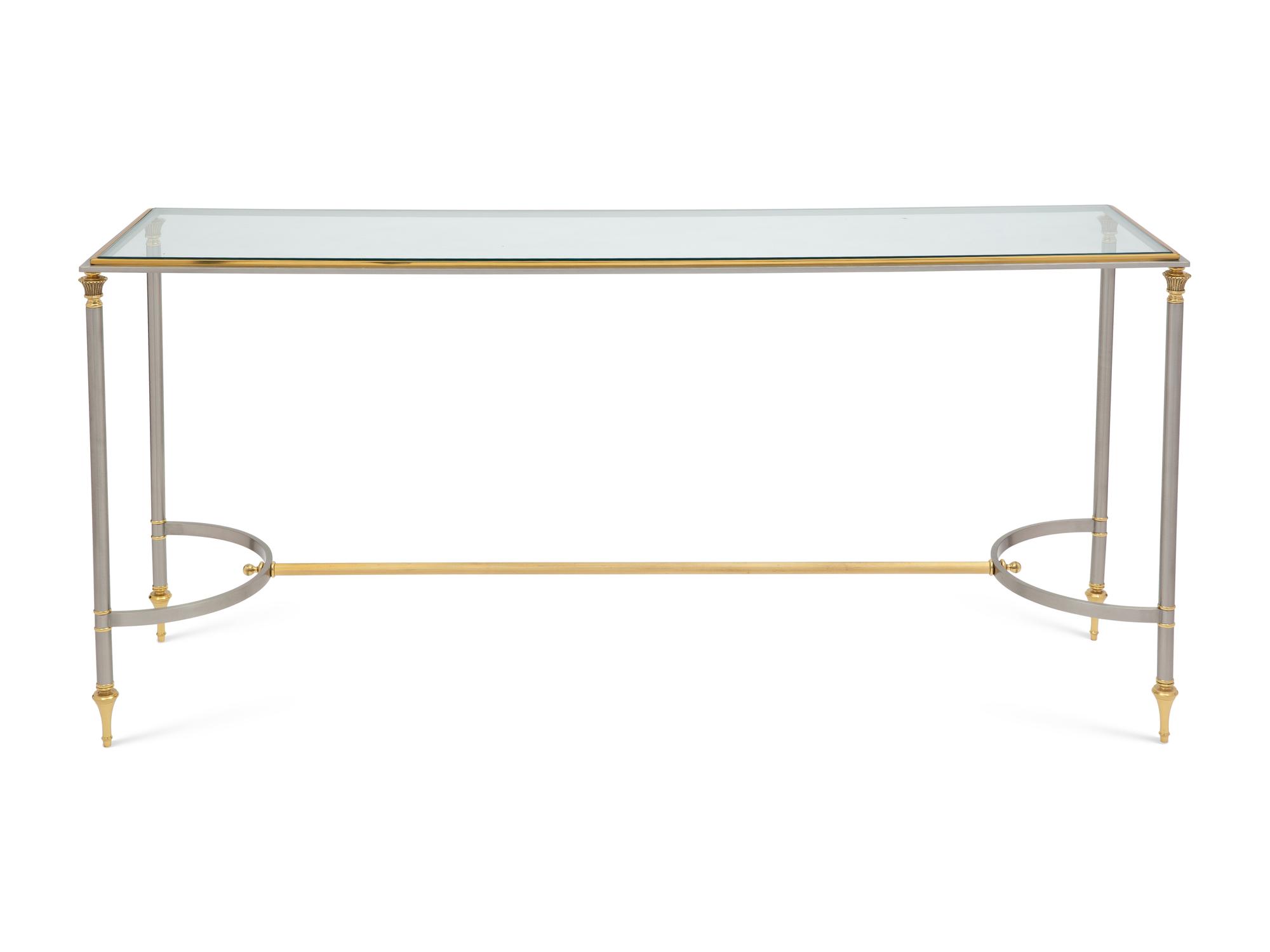 A Brass, Steel, and Glass-Top Console Table