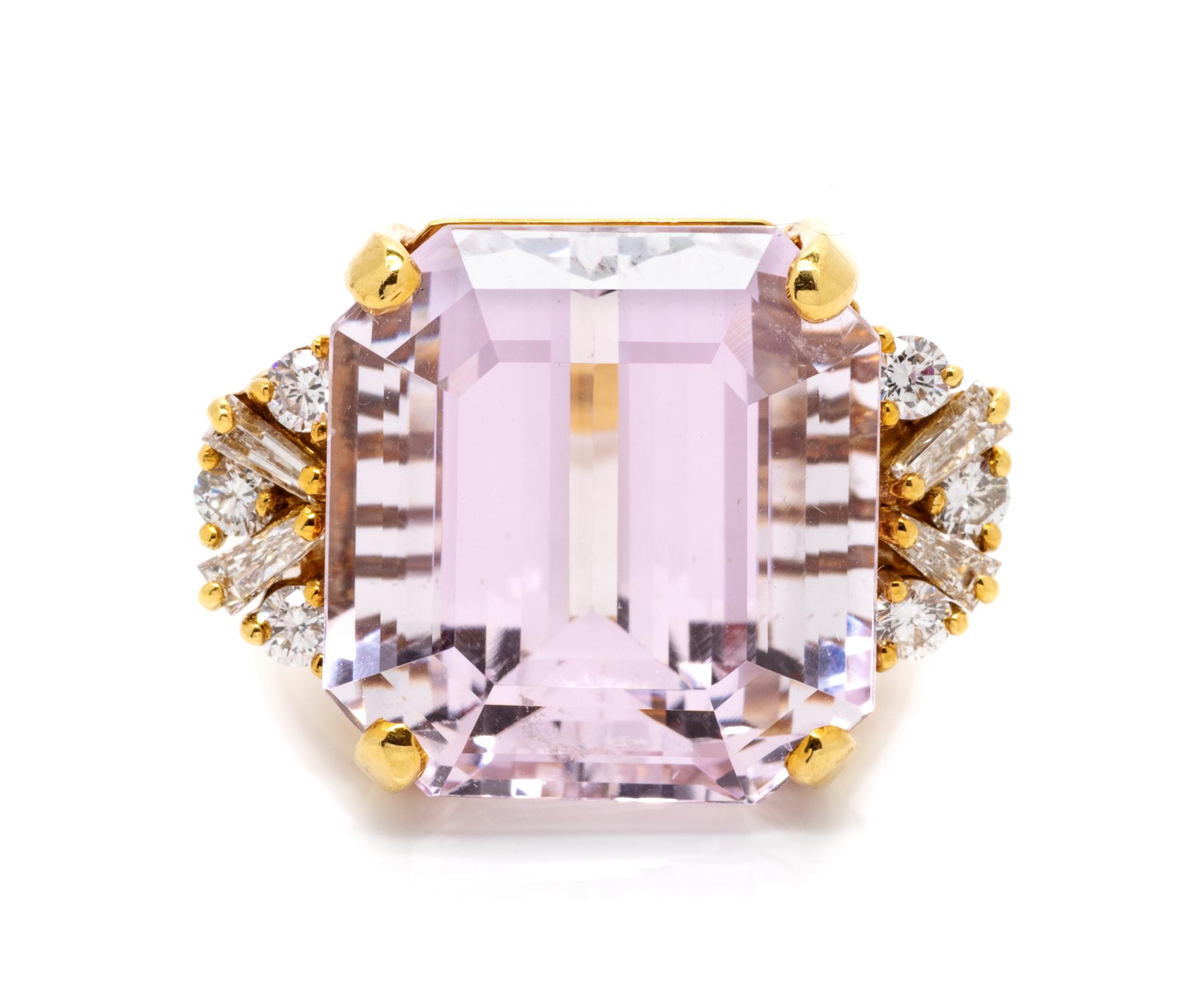 An 18 Karat Yellow Gold, Kunzite and Diamond Ring, 8.50 dwts.