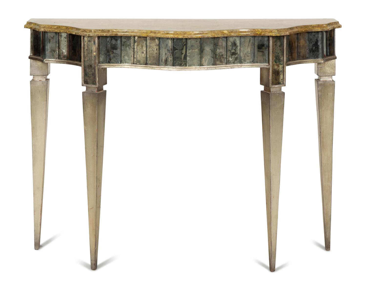 An Art Deco Style Silvered and Gilt Mirror-Inset Console Table
