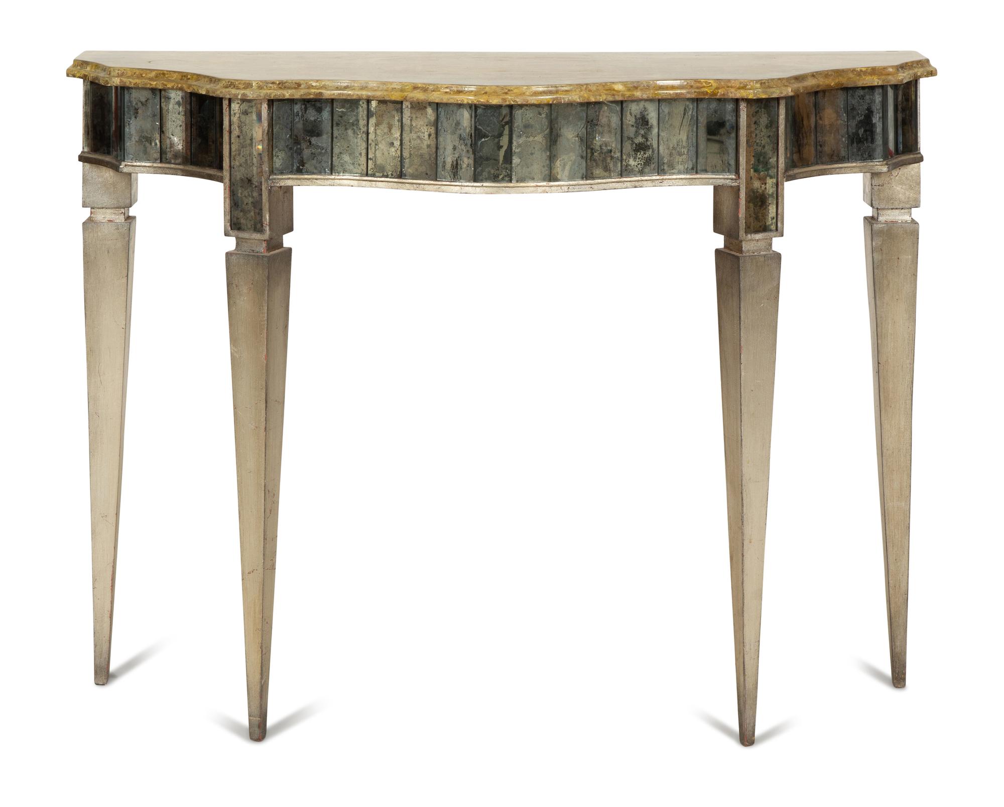 An Art Deco Style Silvered and Gilt Mirror-Inset Console Table
