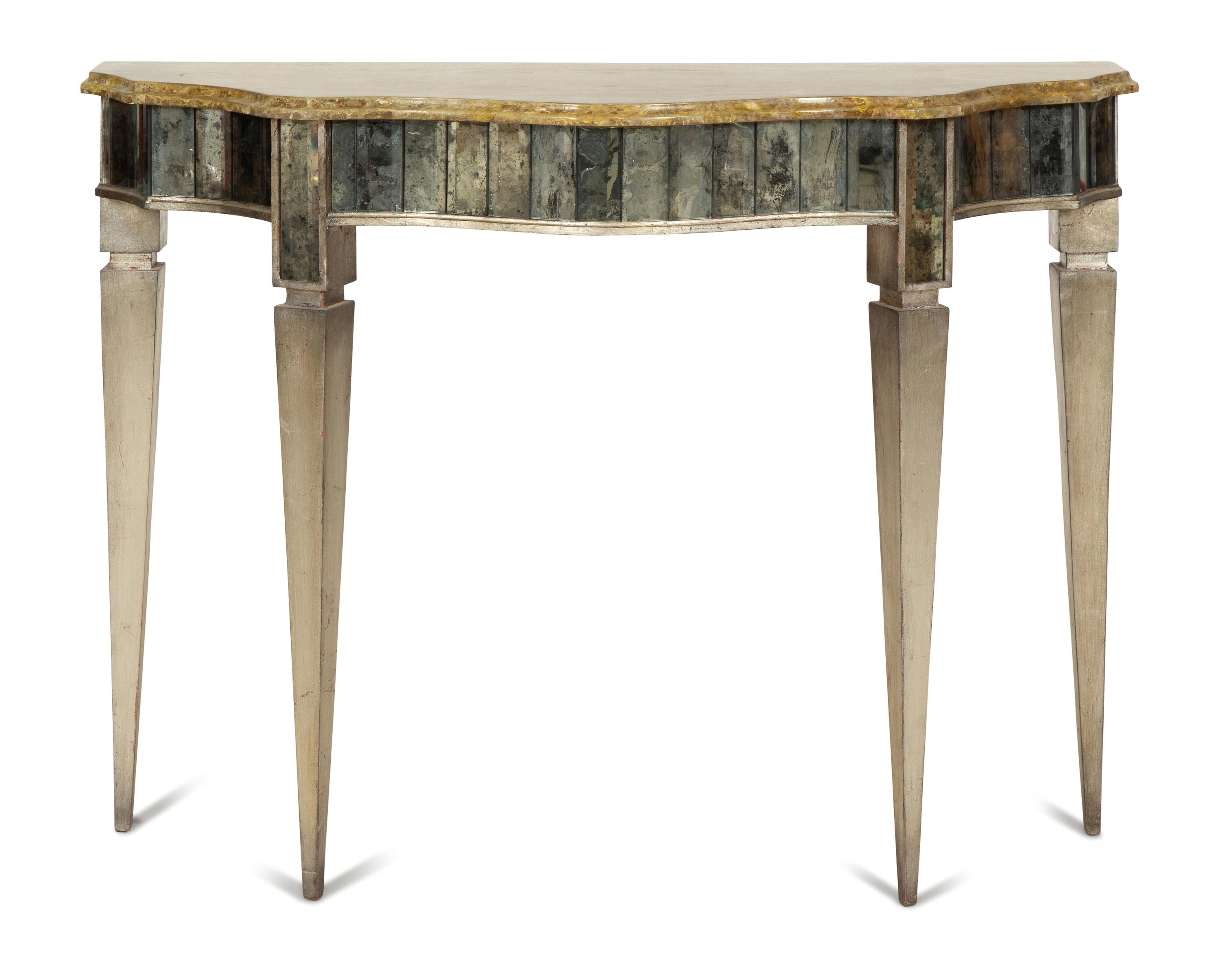 An Art Deco Style Silvered and Gilt Mirror-Inset Console Table