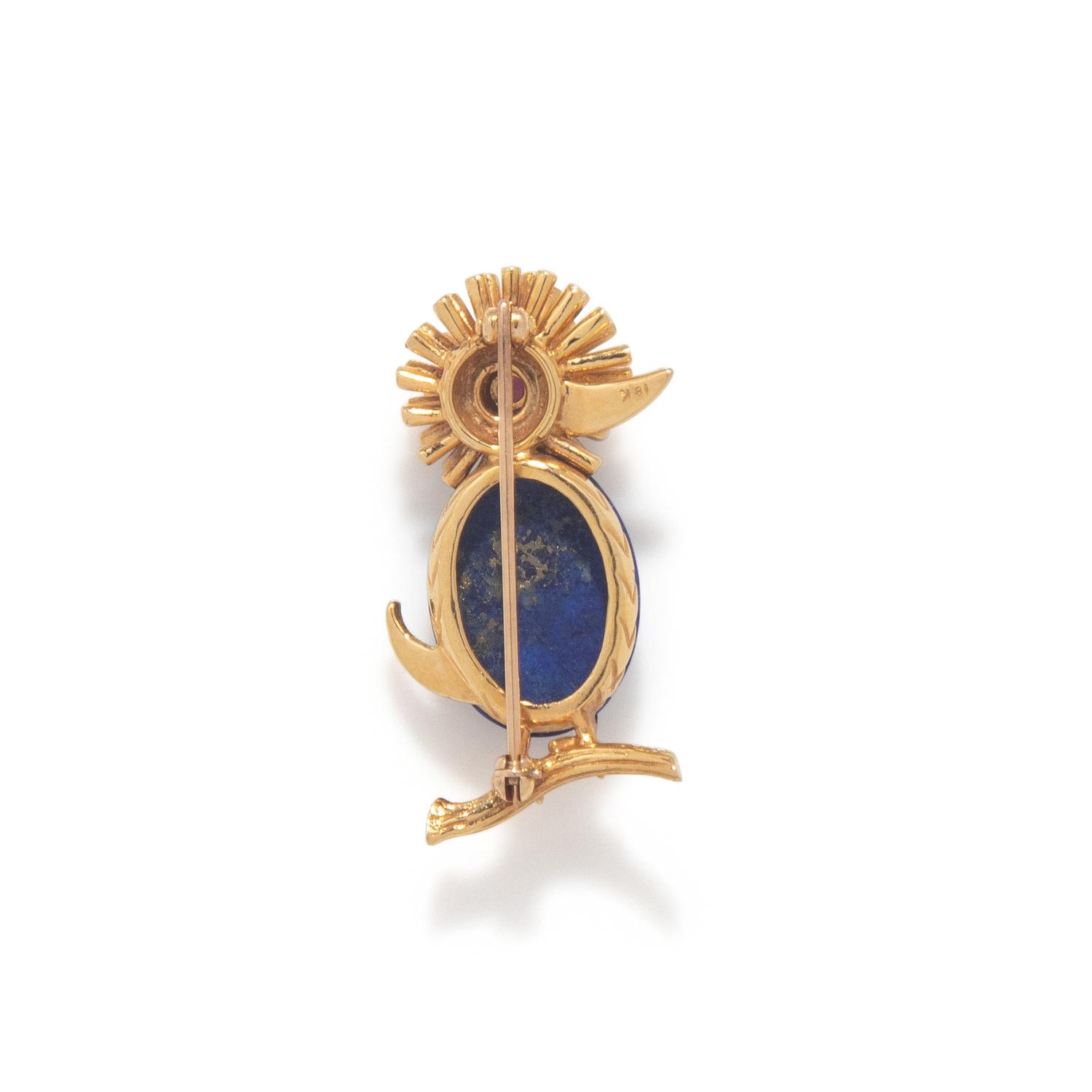 LAPIS LAZULI AND PINK SAPPHIRE BIRD BROOCH
