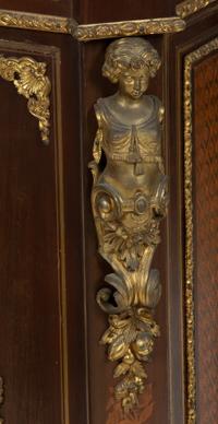 A Napoleon III Style Gilt Bronze Mounted Marquetry Marble-Top Side Cabinet