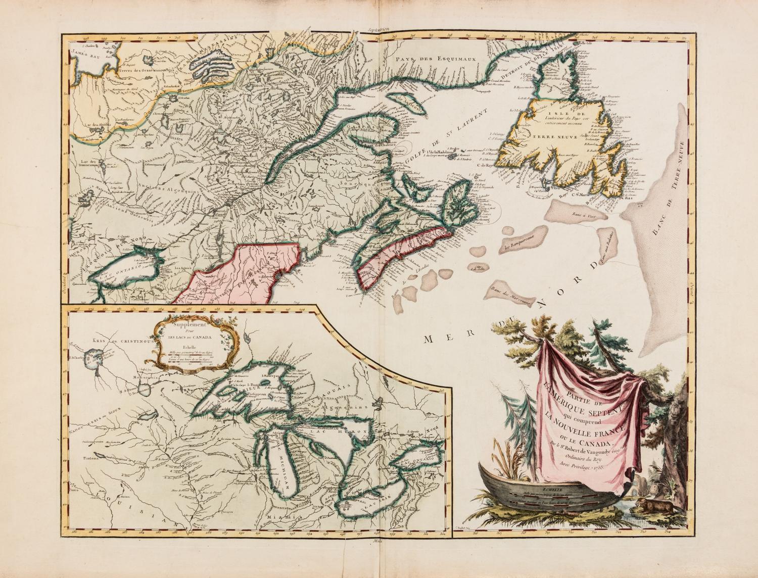 ROBERT DE VAUGONDY, Didier (1723-1786). Partie De l'Amerique Septent? qui comprend La Nouvelle France ou Le Canada. Paris, 1755.