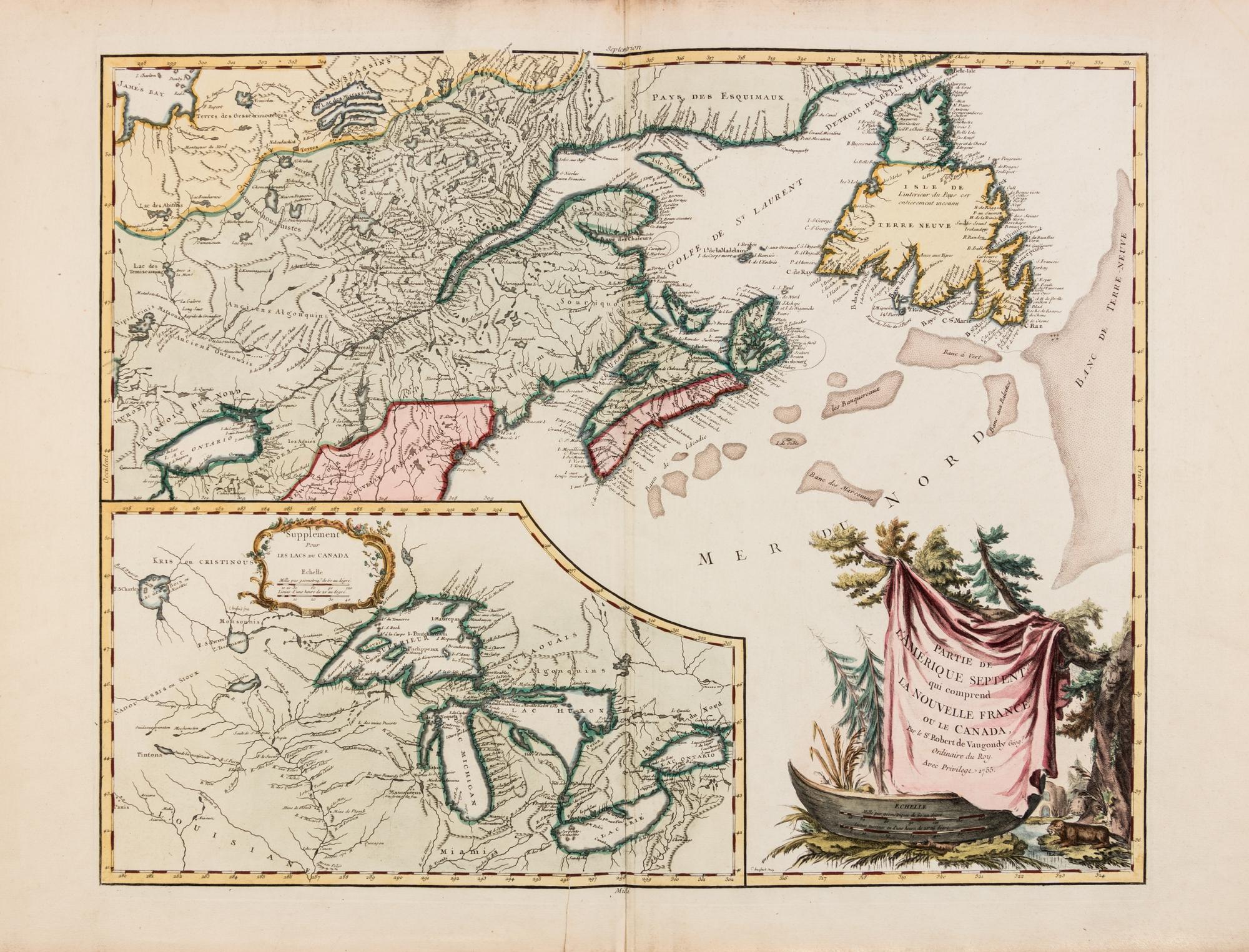 ROBERT DE VAUGONDY, Didier (1723-1786). Partie De l'Amerique Septent? qui comprend La Nouvelle France ou Le Canada. Paris, 1755.