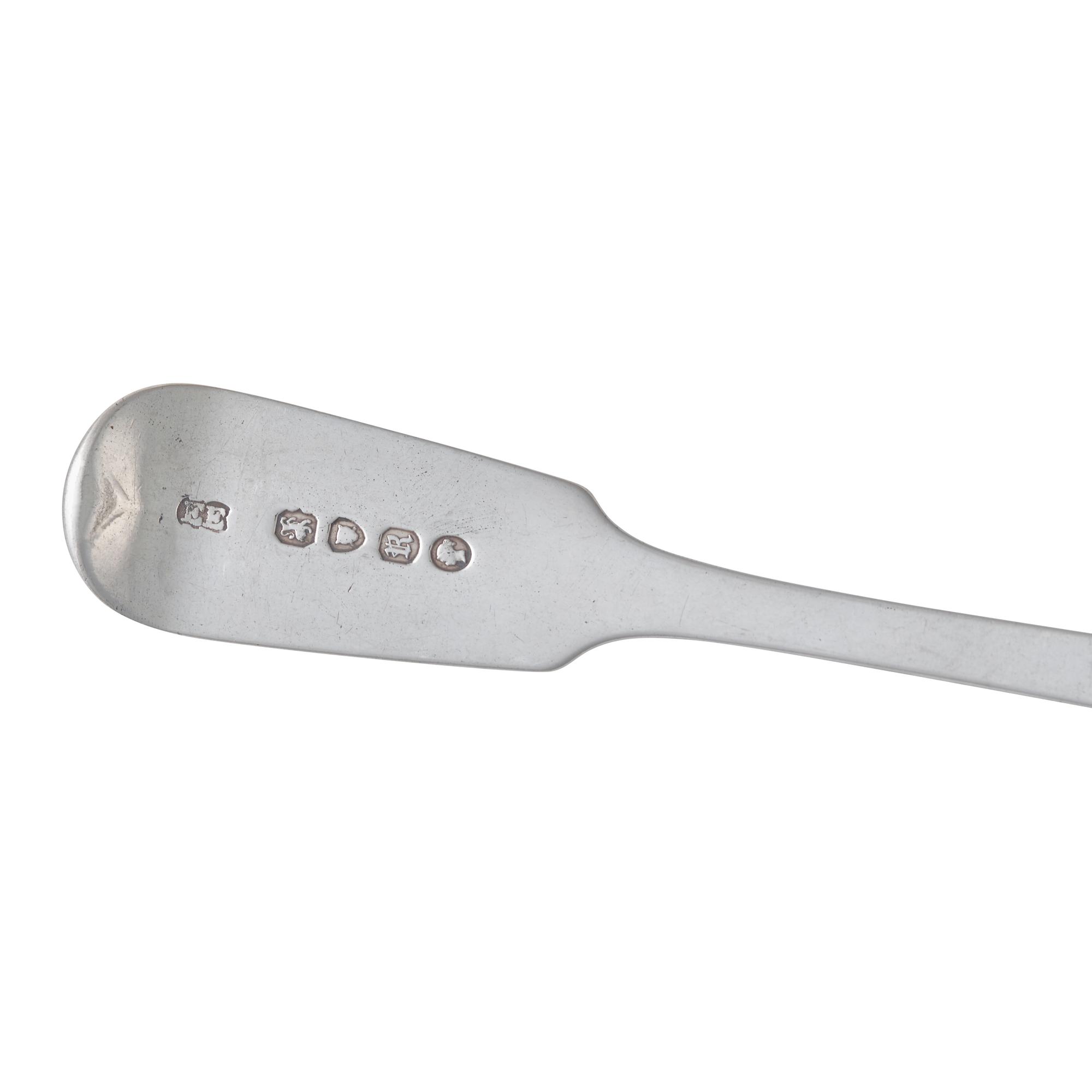 An Assembled Group of Twenty-Seven English Sterling Silver Fiddle-Back Spoons