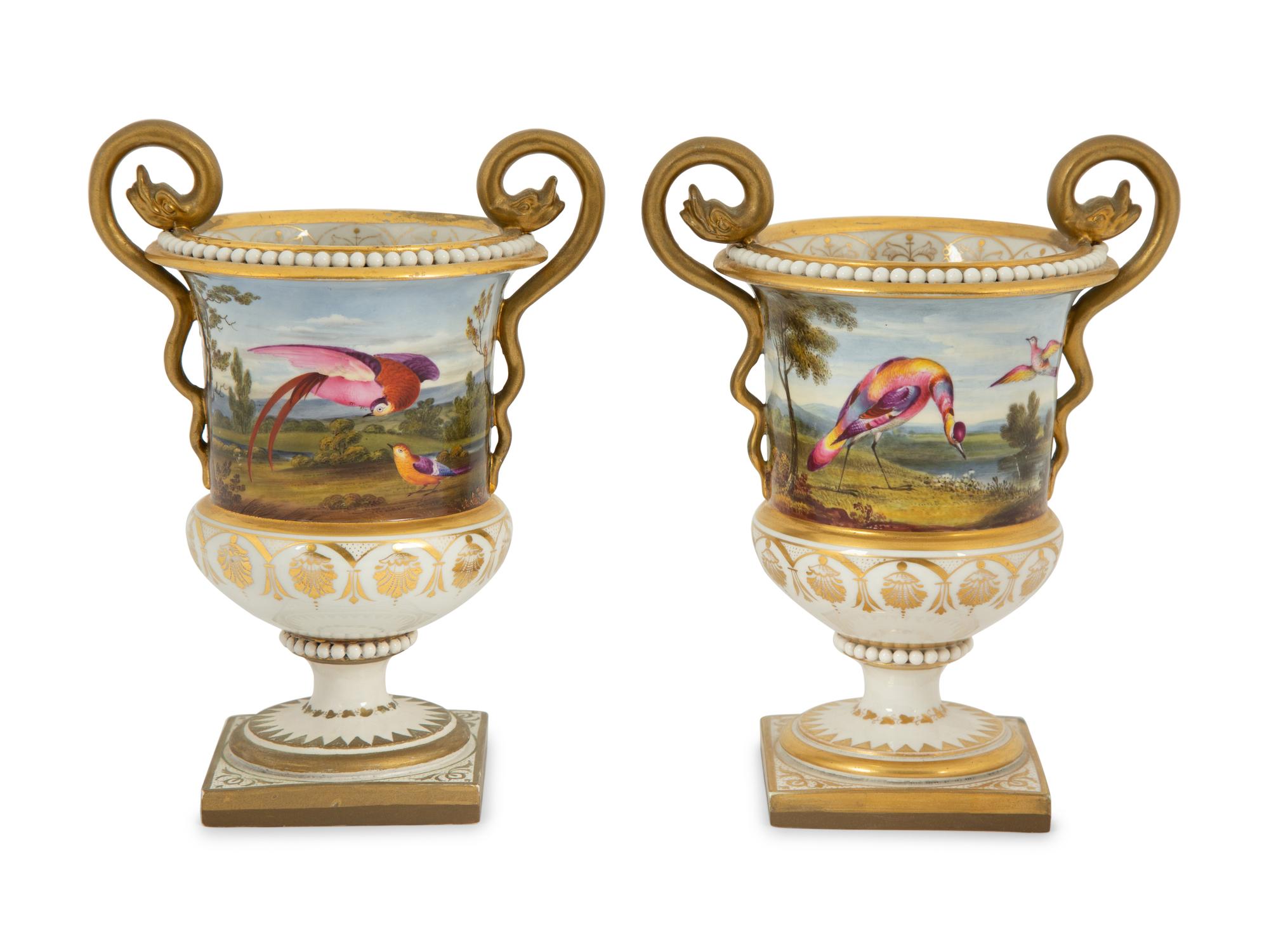 A Pair of English Porcelain Spill Vases