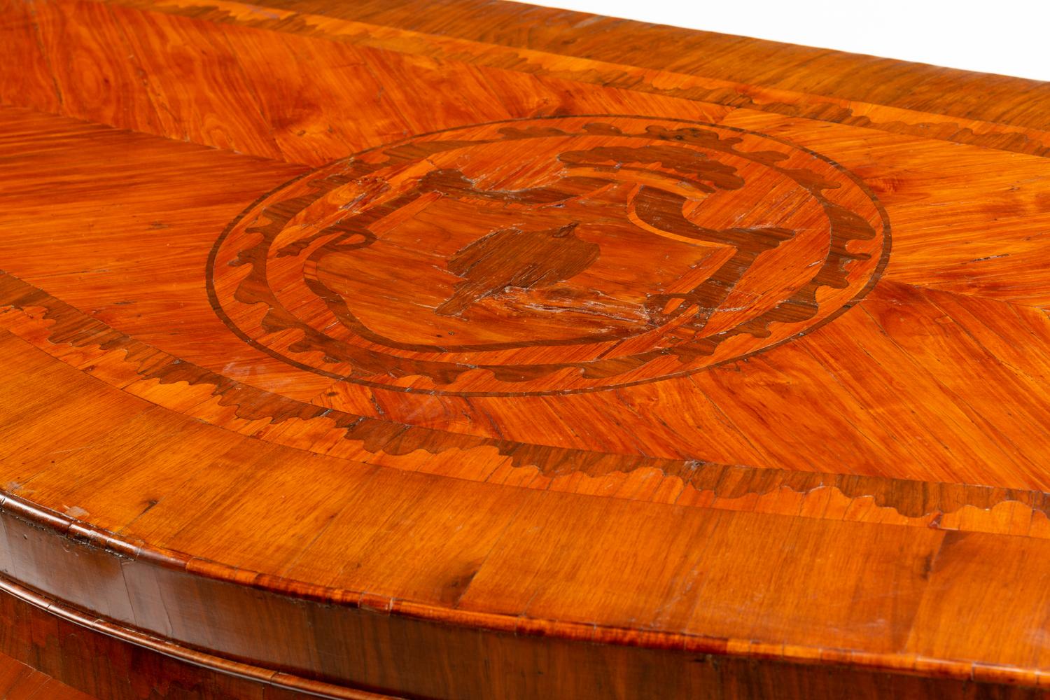 A Neapolitan Gilt Bronze Mounted Marquetry Commode