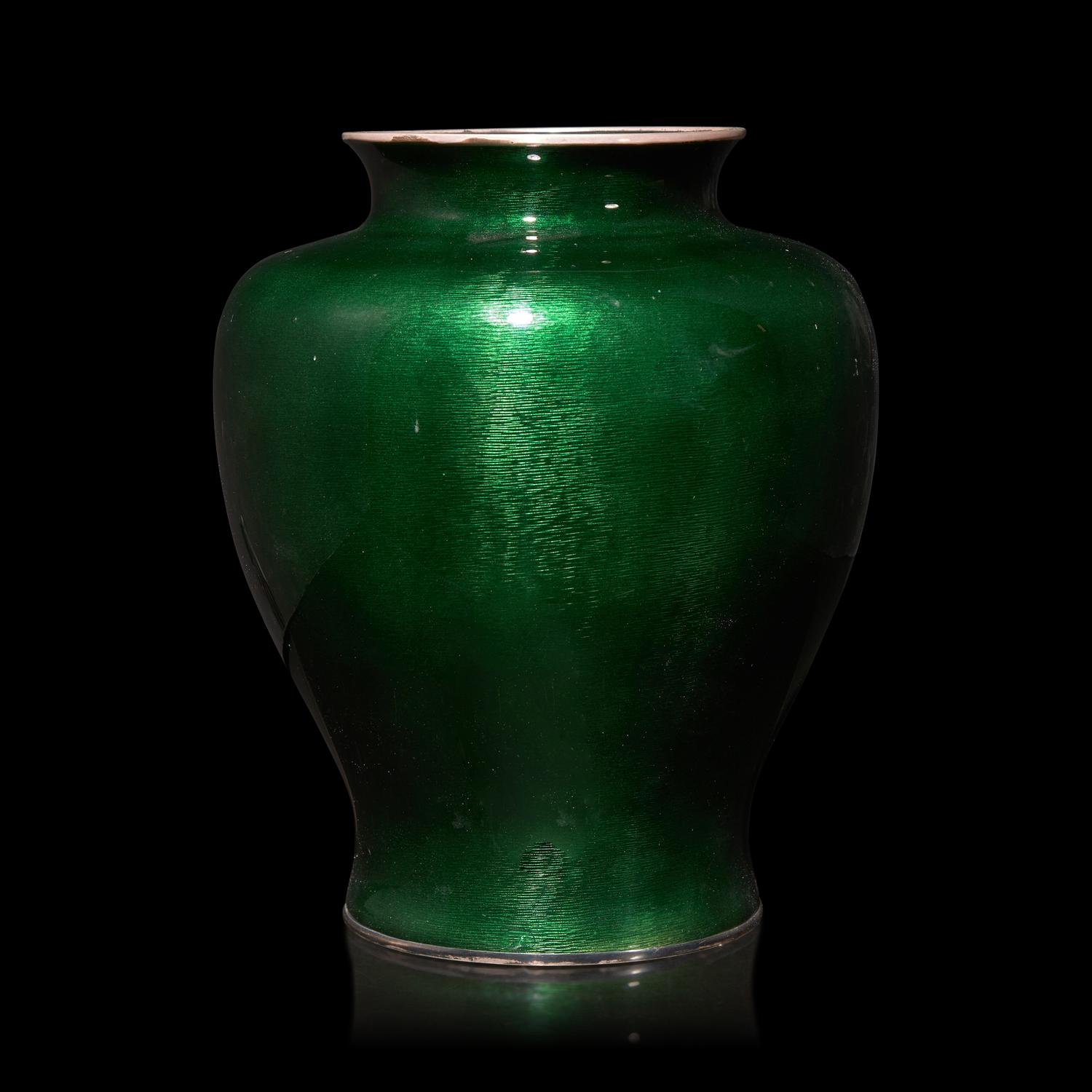 A Japanese Green Ground Cloisonné Vase, Ando Jubei Studio