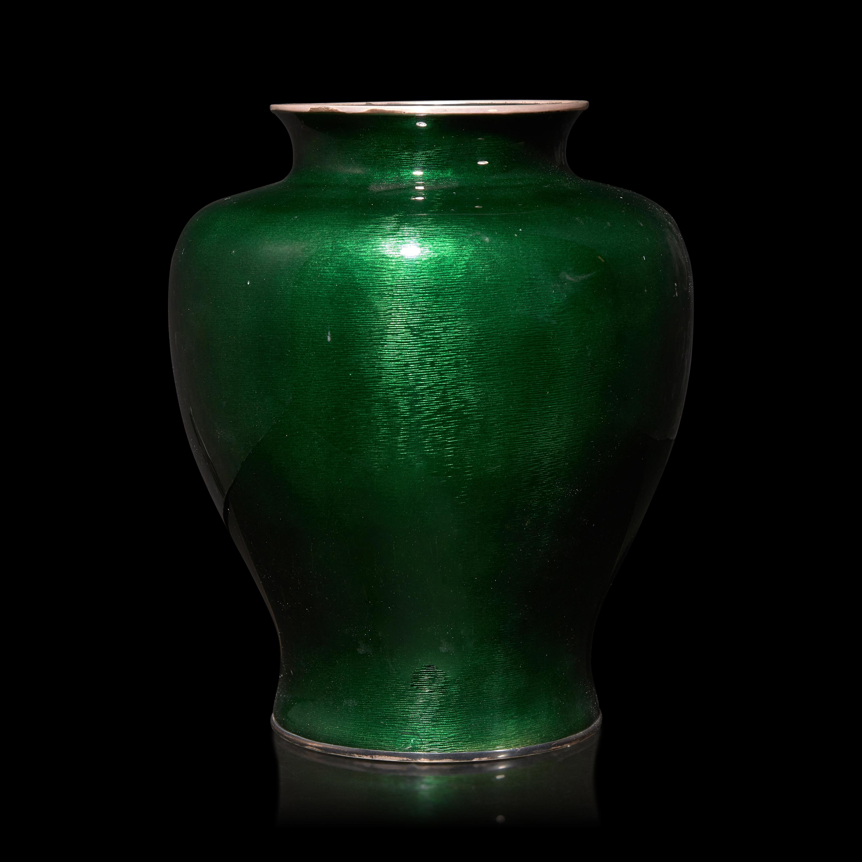A Japanese Green Ground Cloisonné Vase, Ando Jubei Studio