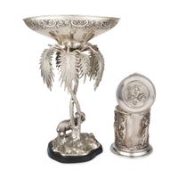 A Silverplated Compote with Elephant and Palms