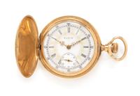 A 14 Karat Tricolor Gold and Diamond Hunter Case Pocket Watch, Elgin, Circa 1907, 22.40 dwts.