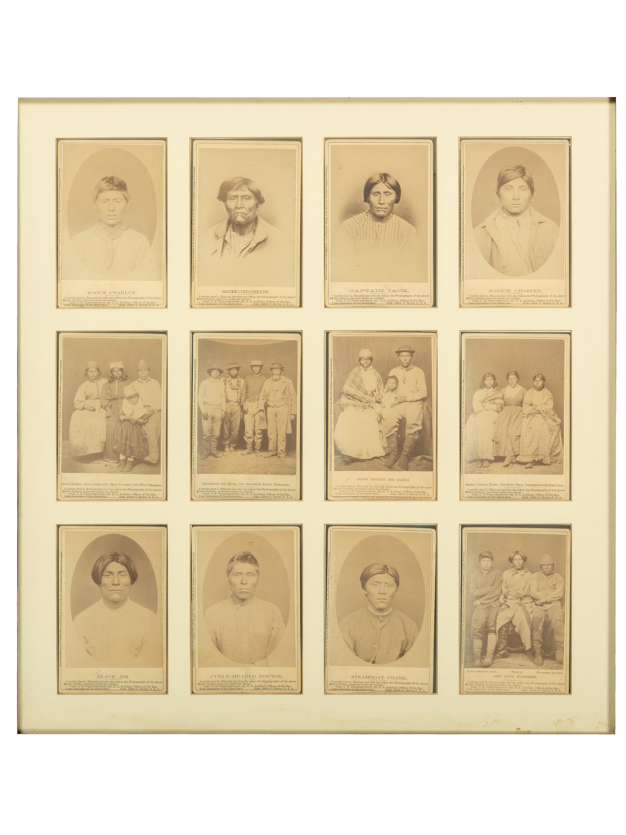 [NATIVE AMERICANS]. HELLER, Louis Herman (1839-1928), photographer. A group of 12 photographs of Modoc Indian prisoners. San Francisco, CA: Carleton Watkins, 1873.