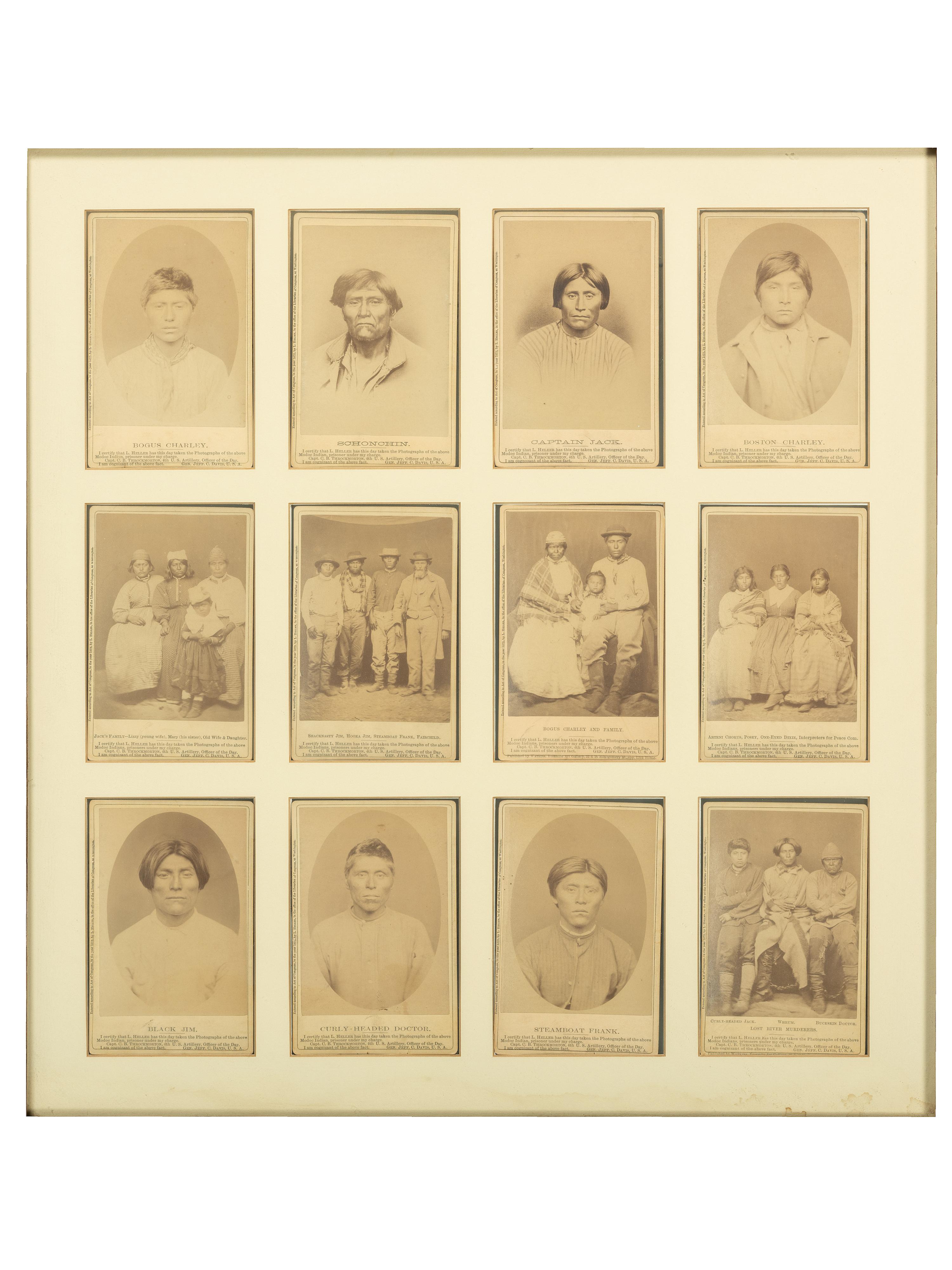 [NATIVE AMERICANS]. HELLER, Louis Herman (1839-1928), photographer. A group of 12 photographs of Modoc Indian prisoners. San Francisco, CA: Carleton Watkins, 1873.