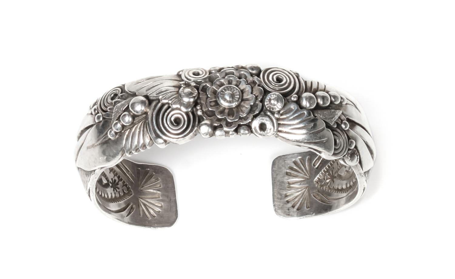 Navajo Silver Cuff Bracelet, Ben Begaye Length 5 7/8 x opening 7/8 x width 3/4 inches