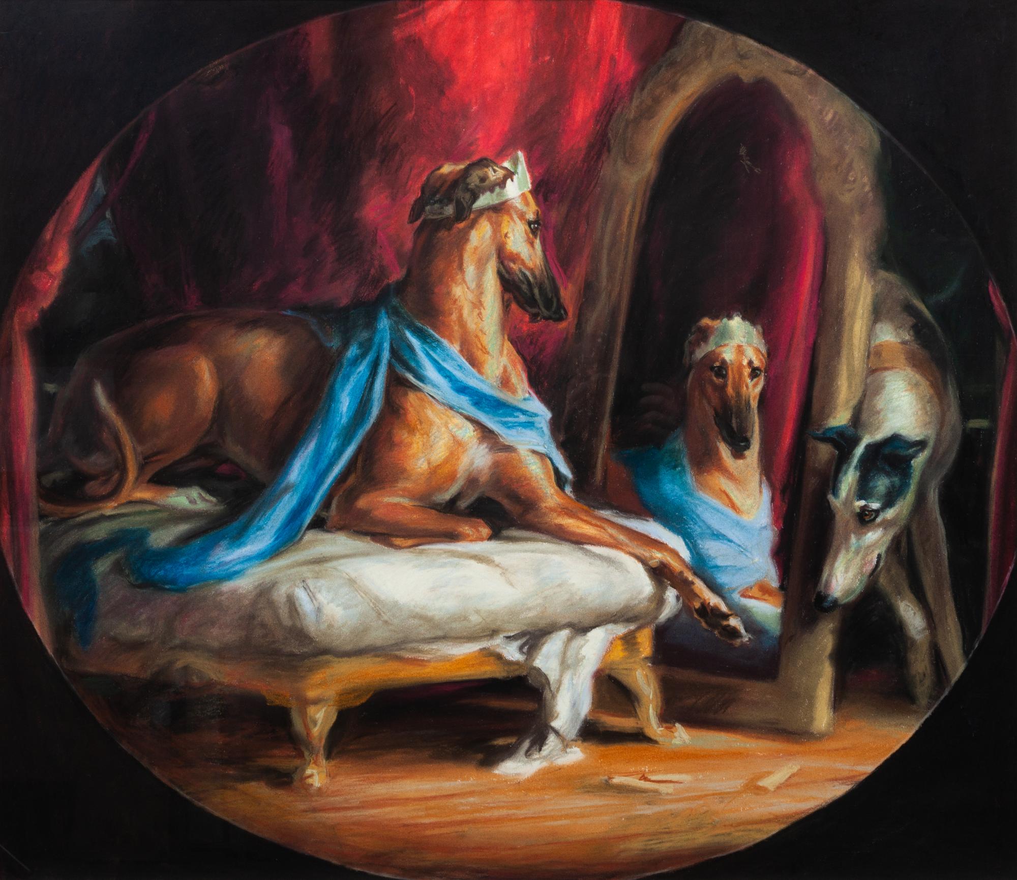 Two Works of Art depicting Greyhounds Largest: 25 x 29 inches.
