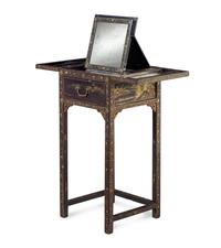 A Chinese Export Gilt and Polychrome Decorated Black Lacquered Dressing Table