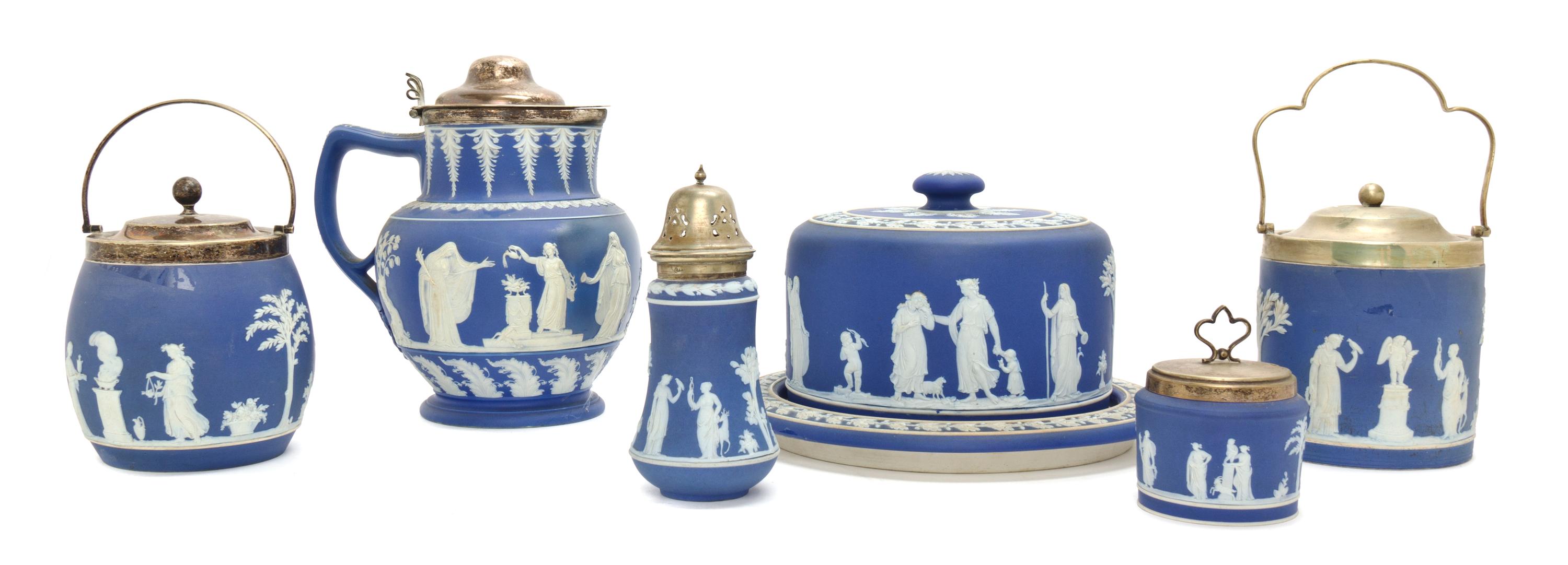 A Group of Five Wedgwood Jasperware Table Articles, Diameter of first 11 1/4 inches.